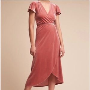 BHLDN Anthropologie Large Thrive Dress Wrap Velvet Dusty Rose Midi